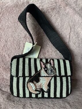 NWT SOL and Mer Black & White Beaded Dog Shoulder Bag